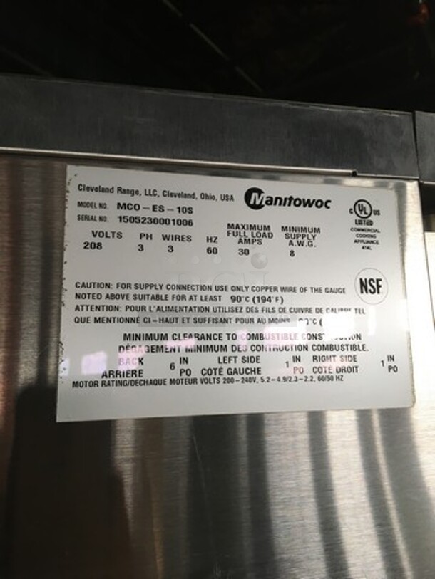 GREAT! LATE MODEL Garland Commercial Electric Powered Double Deck Convection Oven! With View Through Doors! All Stainless Steel! Model MCOES10S Serial 1505230001006! 208V 3Phase! On Casters! 2 X Your Bid! Makes One Unit! Working When Removed! Please Call Or Text 646-245-6779 For Video! - Image 6 of 11