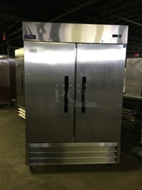 GREAT! LATE MODEL Artic Air Commercial 2 Door Reach In Refrigerator! With Poly Coated Racks! All Stainless Steel! Model AR49E Serial H7137792! 115V! Working When Removed!