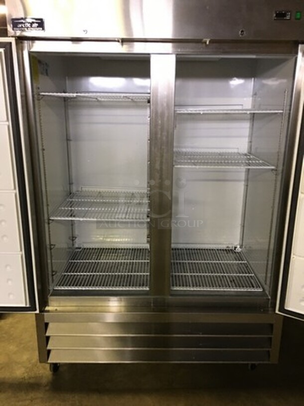 GREAT! LATE MODEL Artic Air Commercial 2 Door Reach In Refrigerator! With Poly Coated Racks! All Stainless Steel! Model AR49E Serial H7137792! 115V! Working When Removed! - Image 5 of 10