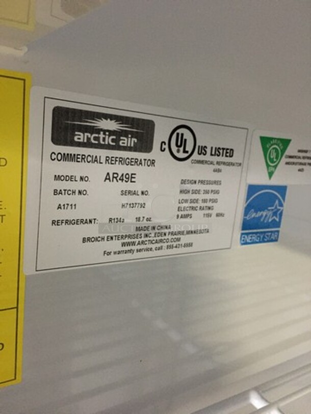 GREAT! LATE MODEL Artic Air Commercial 2 Door Reach In Refrigerator! With Poly Coated Racks! All Stainless Steel! Model AR49E Serial H7137792! 115V! Working When Removed! - Image 8 of 10