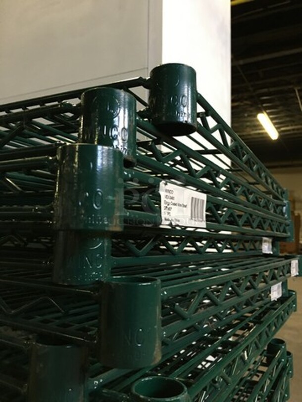 One Set Of Winco Antimicrobial Green Epoxy Coated Metal Metro Rack! 24 x 60 x 72 On Legs!  - Image 5 of 6