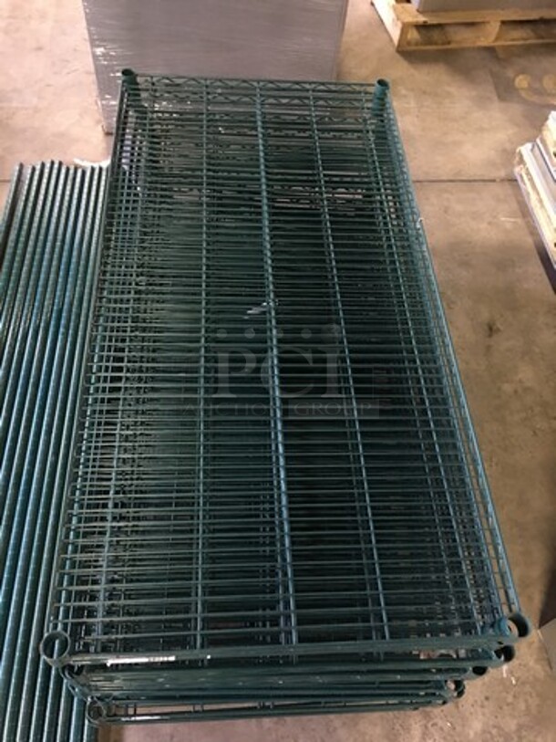 One Set Of Winco Antimicrobial Green Epoxy Coated Metal Metro Rack! 24 x 48 x 72 On Legs!  - Image 2 of 5