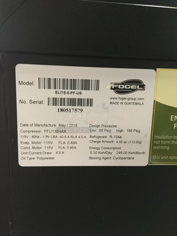 WOW! LATE MODEL 2018 Fogel Commercial Refrigerated Deli/Bakery Display Case! With Curved Front Glass! With 2 Sliding Rear Doors! Model ELITE6PFUS Serial 180517579! 115V 1Phase! Working When Removed! - Image 7 of 8
