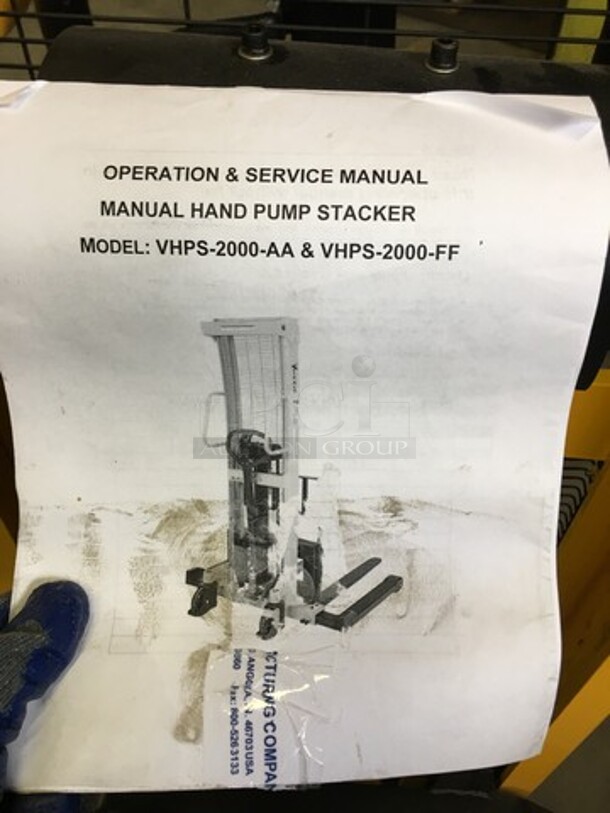 WOW! LIKE NEW BARLEY USED LATE MODEL 2019! Vestil Commercial Manual Stacker! With Fixed Forks/Legs! Model VHPS2000FF Serial 190310!  - Image 9 of 10