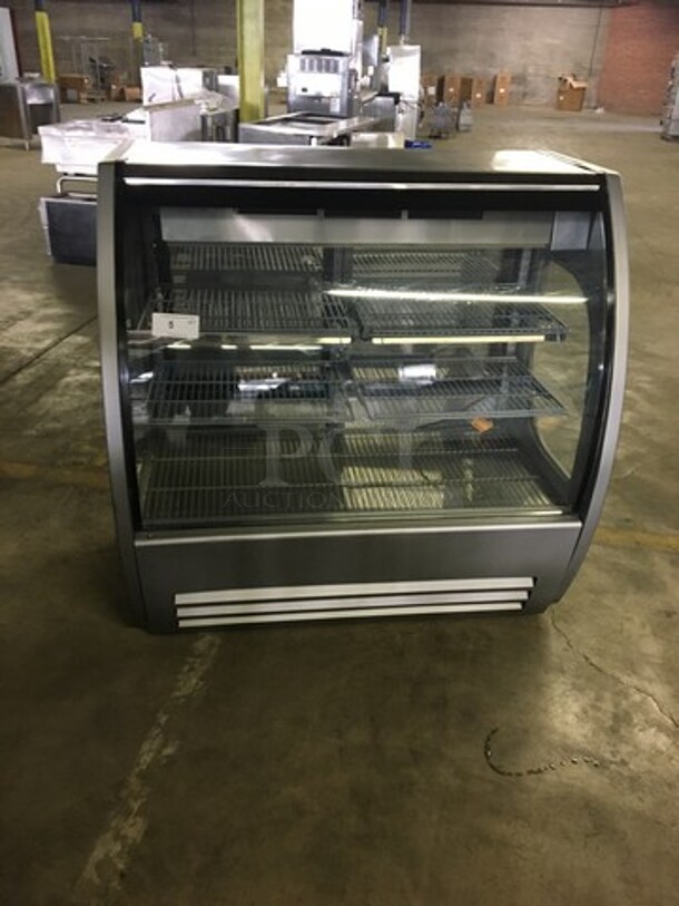 SWEET! LATE MODEL 2018 Fogel Commercial Refrigerated Deli/Bakery Display Case! With Curved Front Glass! With 2 Sliding Rear Doors! Model ELITE4PFUS Serial 1807106786! 115V 1Phase! Working When Removed!