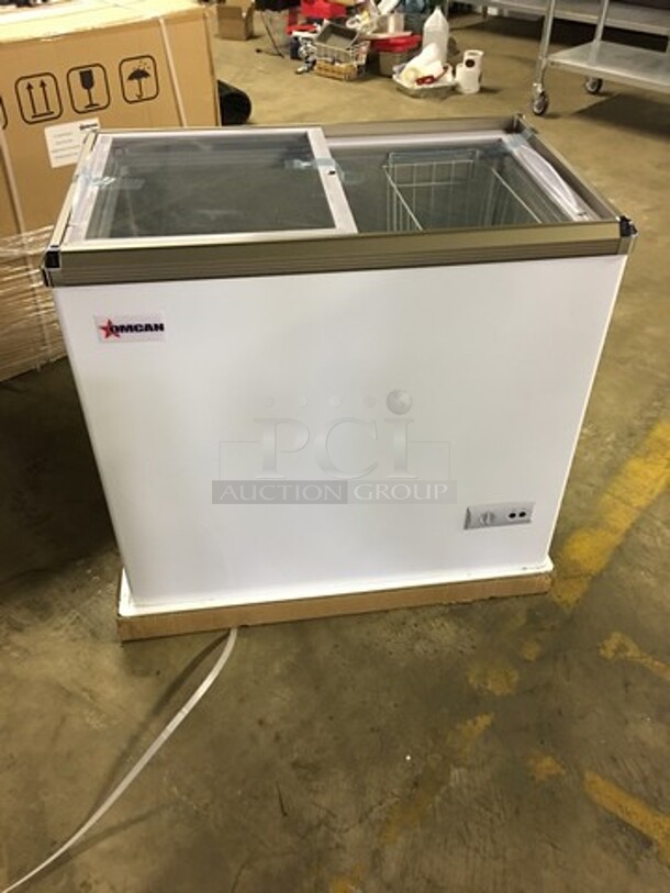 NEW! IN THE BOX! LATE MODEL Omcan Commercial Chest Freezer Merchandiser! With 2 Sliding Top Doors! Model FRCN0200! 110V! Working When Removed! - Image 2 of 11