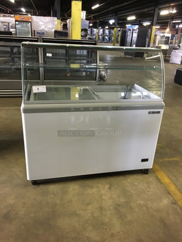 NICE! LATE MODEL Maxx Cold Commercial Gelato Ice Cream Dipping Cabinet/Display Case! With Curved Front Glass! With Overhead Shelf! Model MXDC8! 115V 1Phase! Working When Removed! - Image 1 of 8