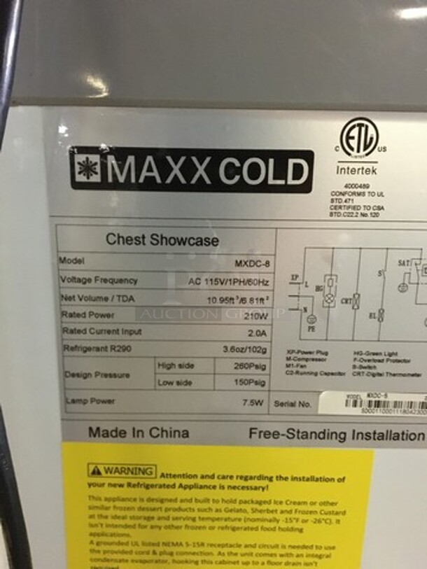 NICE! LATE MODEL Maxx Cold Commercial Gelato Ice Cream Dipping Cabinet/Display Case! With Curved Front Glass! With Overhead Shelf! Model MXDC8! 115V 1Phase! Working When Removed! - Image 7 of 8