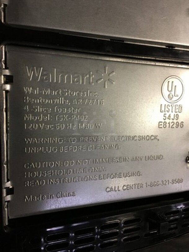 Walmart Countertop 4 Slot Toaster! Model TSKP402! 120V! Working When Removed! - Image 6 of 7