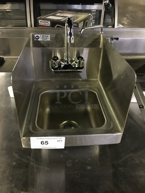Royal Commercial Wall Mount Hand Sink! With Back & Side Splash! With Faucet! All Stainless Steel! Model ROYHS12SP!
