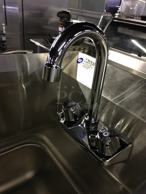 Royal Commercial Wall Mount Hand Sink! With Back & Side Splash! With Faucet! All Stainless Steel! Model ROYHS12SP! - Image 4 of 8