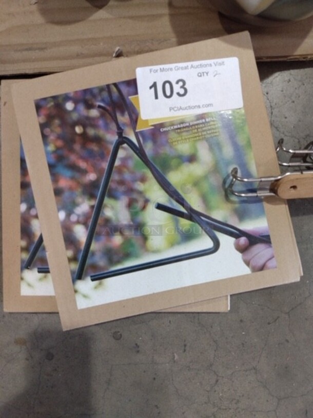 ALL ONE MONEY! 2 Metal Dinner Bell Triangles.  - Image 1 of 1