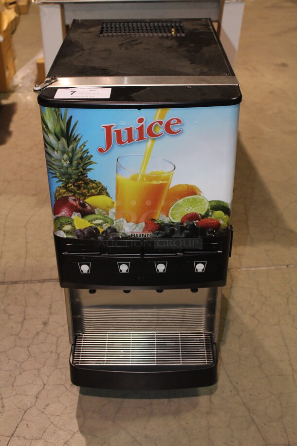 BRAND NEW! Bunn Model JDF-4S Commercial 4 Flavor Cold Beverage Juice Dispenser. 15x25x33.5. 120V/60Hz. 