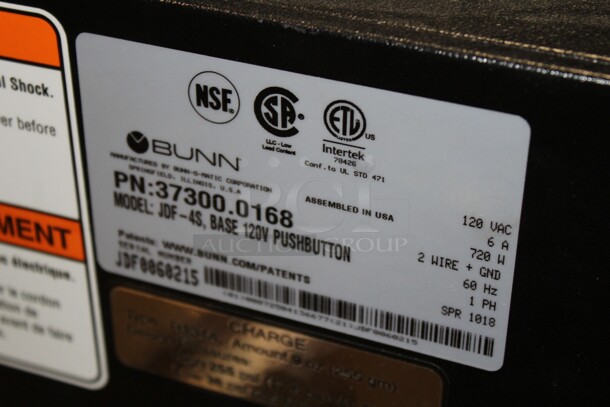 BRAND NEW! Bunn Model JDF-4S Commercial 4 Flavor Cold Beverage Juice Dispenser. 15x25x33.5. 120V/60Hz.  - Image 6 of 6