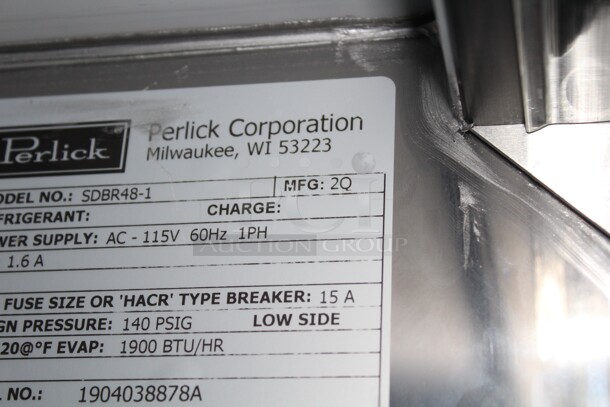 BRAND NEW! Perlick Model SDBR48-1 Commercial REMOTE Cooled Sliding Glass Door Bar Back Refrigerator/Cooler. 48x24.75x38.5. 115V/60Hz. Condenser Not Included.  - Image 3 of 8