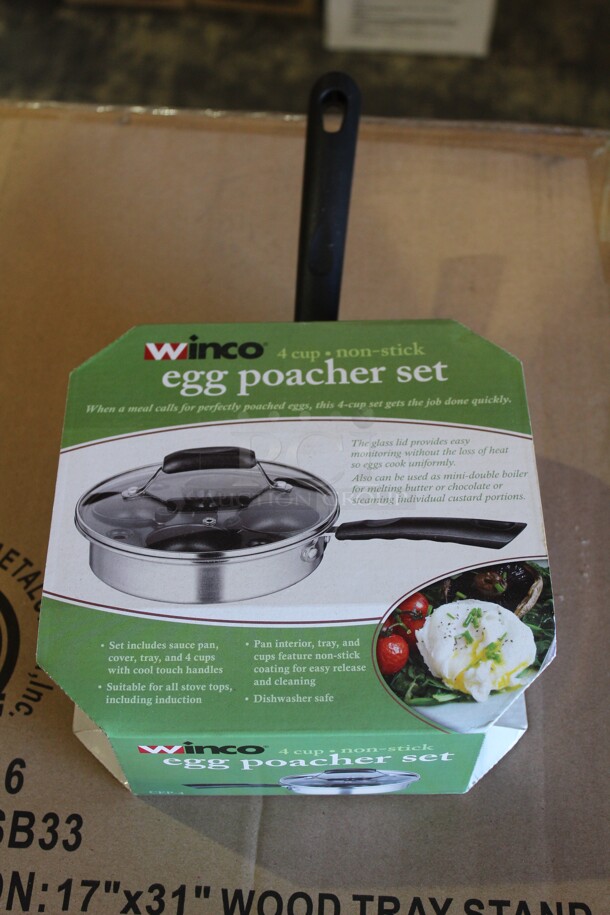 NEW! 3 Winco 4 Cup Egg Poacher Sets. 8.5x8.5x13. 3X Your Bid!
