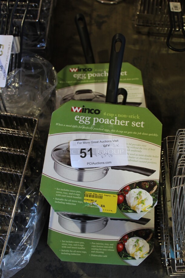NEW! 3 Winco 4 Cup Egg Poacher Sets. 8.5x8.5x13. 3X Your Bid! - Image 3 of 3