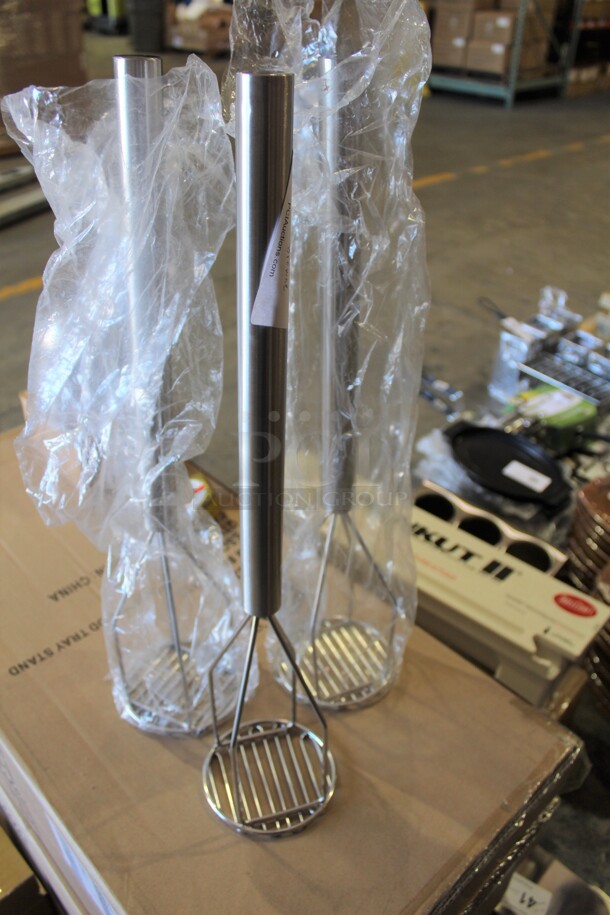 NEW! 3 Browne Commercial Stainless Steel Potato Mashers. 5x5x24. 3X Your Bid! - Image 1 of 1
