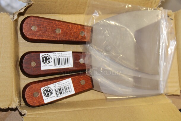 NEW IN BOX! 5 Boxes (3 each) American Metalcraft Wood Handle Pan Scrapers With 4 Inch Blades. 5X Your Bid! - Image 2 of 3