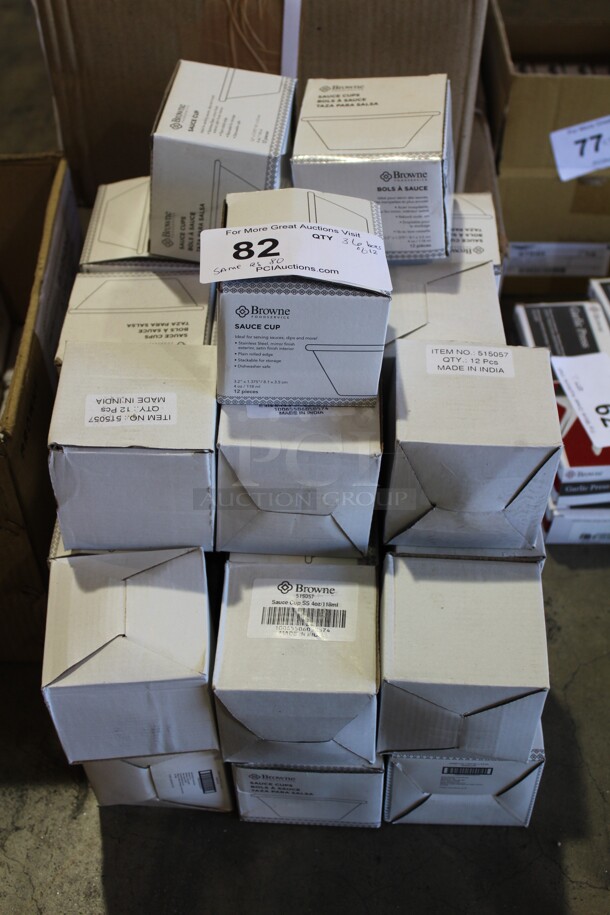 NEW IN BOX! 36 Boxes (12 Each) Of Browne 4 Ounce Stainless Steel Sauce Cups. 3.25x3.25x1.75. 36X Your Bid!  - Image 3 of 3
