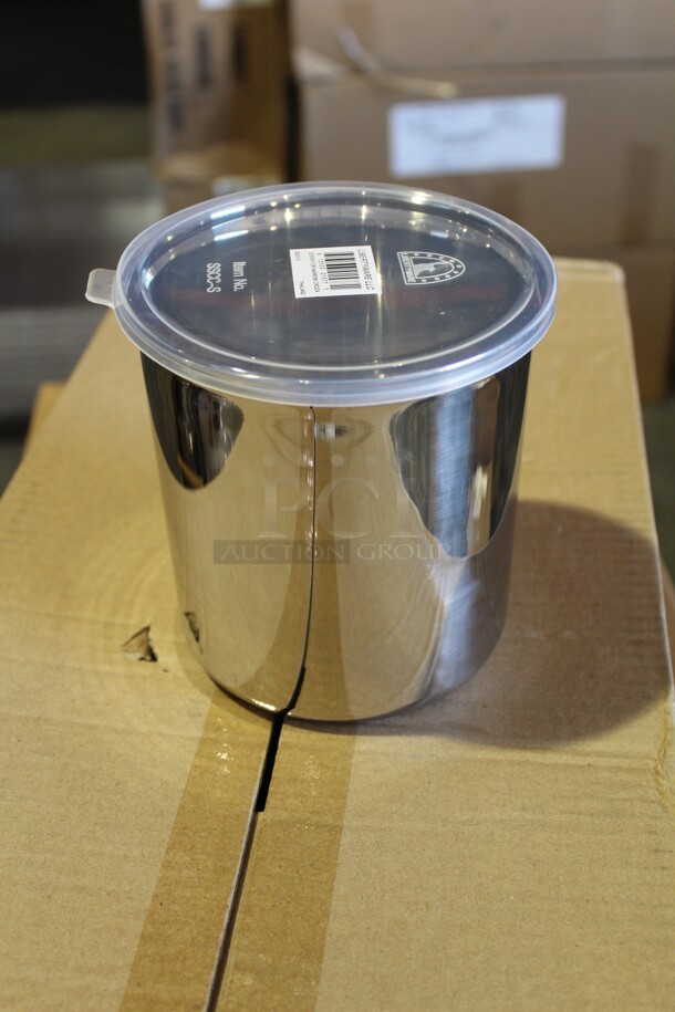 NEW IN BOX! 6 Libertyware Model SSC1.2 Commercial Stainless Steel 1.2 Quart Crocks With Plastic Lids. 5x5x5.5. 6X Your Bid! 