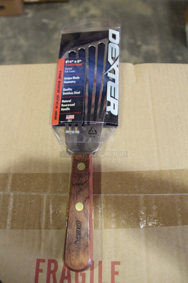 NEW! 7 Dexter Commercial Wooden Handle Slotted Fish Turners. 3x11x1. 7X Your Bid!  - Image 1 of 3