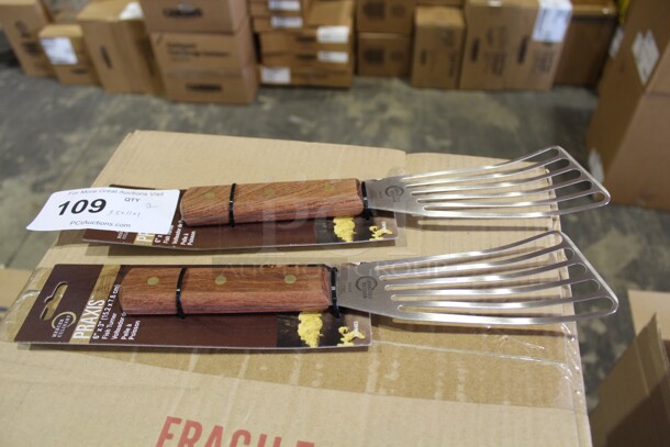NEW! 2 Mercer Culinary Wooden Handle Slotted Fish Turners. 6x3x1, 2X Your Bid! 