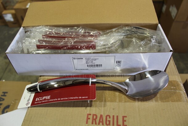 NEW IN BOX! 6 Browne Commercial Stainless Steel Eclipse Serving Spoons. 6X Your Bid! 