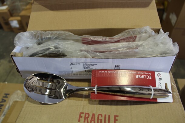 NEW IN BOX! 2 Boxes (6 Each)  Browne Commercial Stainless Steel Eclipse Slotted Serving Spoons. 12X Your Bid! 