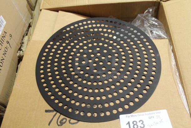 NEW IN BOX! 28 Black Metal Pizza Disks. 13x13x.25. 28X Your Bid!  - Image 1 of 2