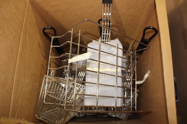 NEW! 6 Commercial Stainless Steel Fryer Baskets And 4 Commercial Stainless Steel Racks. Baskets (22x5.5), Racks (15.5x9.25x7.25). 10X Your Bid!  - Image 4 of 4