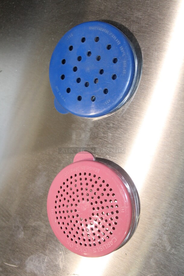 NEW! Plastic Shaker Lids. 59 Total. 27 Blue And 32 Pink. 4x3.25x.25. 2X Your Bid! 
