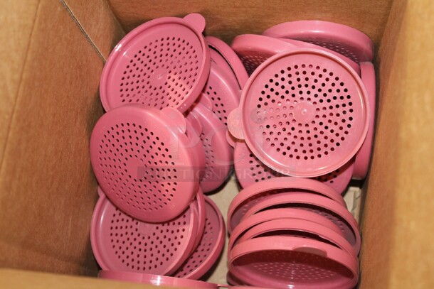 NEW! Plastic Shaker Lids. 59 Total. 27 Blue And 32 Pink. 4x3.25x.25. 2X Your Bid!  - Image 2 of 3