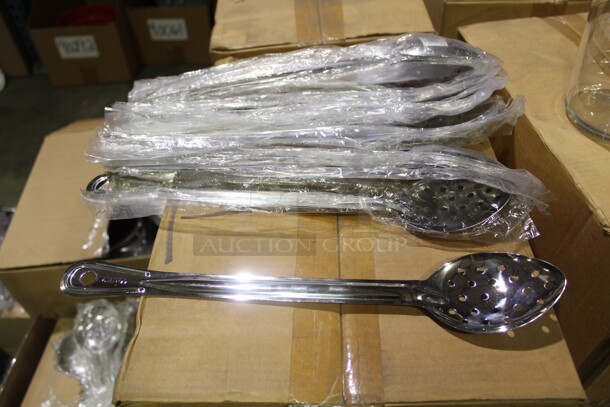NEW! 24 Commercial Stainless Steel Perforated Serving Spoons. 15x3x1. 24X Your Bid! 