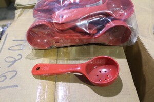 NEW! 24 Commercial Plastic 2 Ounce Perforated Portion/Measuring Spoons. 7x2.5x1.5. 24X Your Bid! 