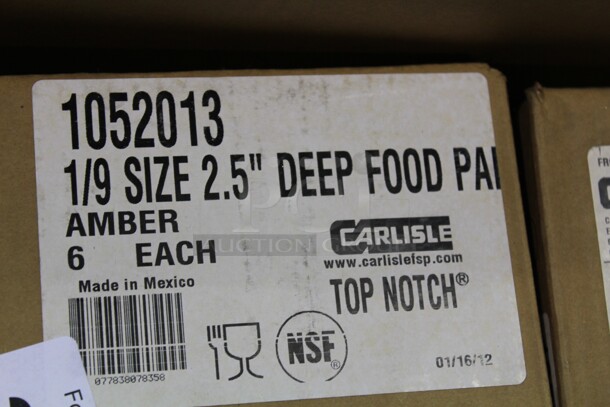 NEW IN BOX! 2 Boxes (6 Each) Carlisle 1052013 Commercial Plastic Amber 1/9 Size Inserts. 6.75x4.75x2.5. 12X Your Bid!  - Image 2 of 3