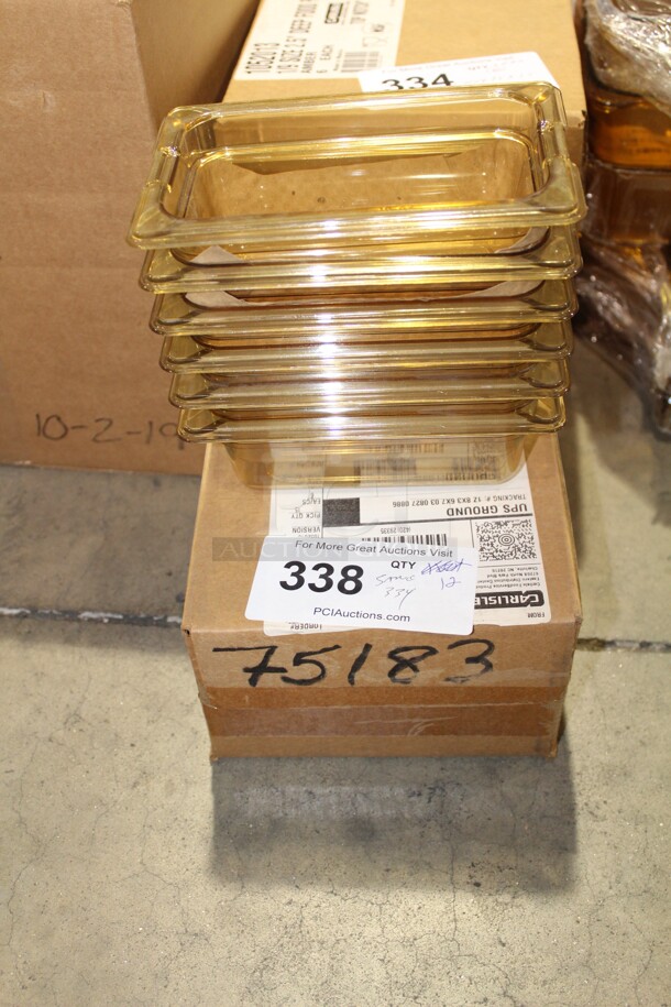 NEW IN BOX! 2 Boxes (6 Each) Carlisle 1052013 Commercial Plastic Amber 1/9 Size Inserts. 6.75x4.75x2.5. 12X Your Bid!  - Image 3 of 3