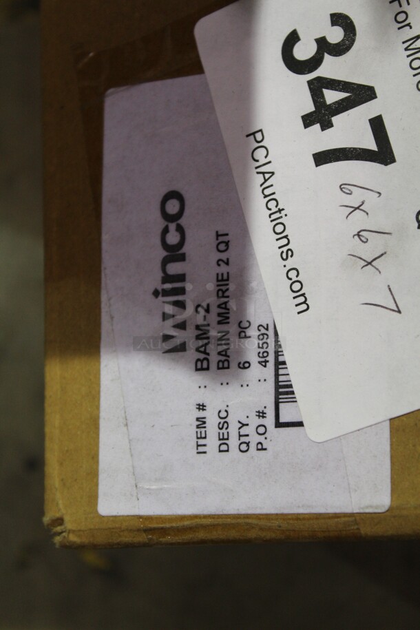 NEW IN BOX! 8 Winco BAM-2 Commercial Stainless Steel 2 Quart Bain Marie Round Insert. 6x6x7. 8X Your Bid!  - Image 2 of 2
