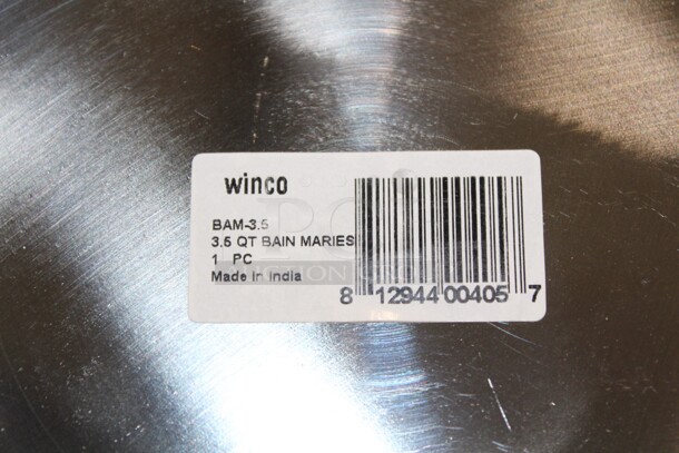 NEW IN BOX! 7 Winco BAM-3.5 Commercial Stainless Steel 3.5 Quart Bain Marie Round Insert. 7x7x7. 7X Your Bid! - Image 2 of 2
