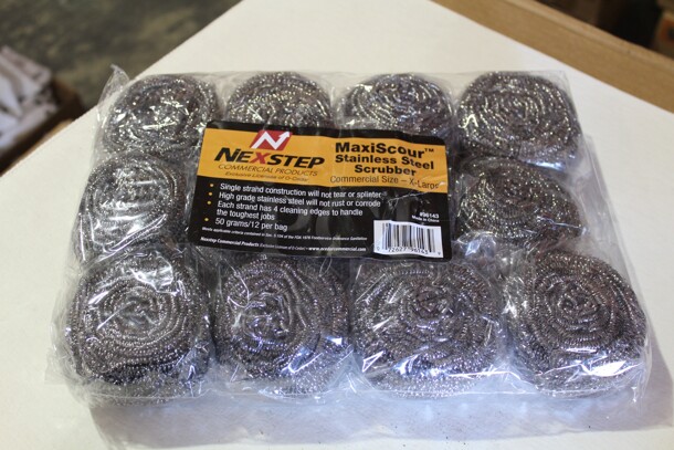 NEW IN BOX! 1 Box (72 Count) Nexstep Maxiscour Stainless Scrubbers. 