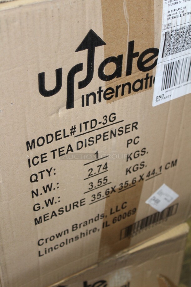 NEW IN BOX! Update International Commercial Stainless Steel 3 Gallon Iced Tea Dispenser. 15.5x14x16.5 - Image 5 of 5