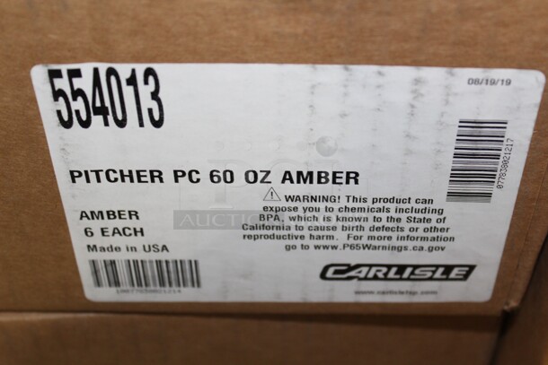 NEW! 12 Carlisle Amber 60 Ounce Plastic Pitchers. 8x5x8. 12X Your Bid! - Image 2 of 2