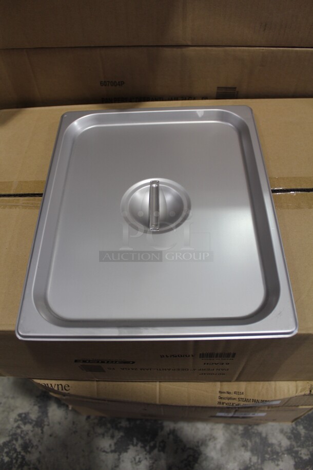 NEW! 8 Browne Commercial Stainless Steel Half Size Pan/Insert Covers. 12.5x10.5x.5  8X Your Bid!