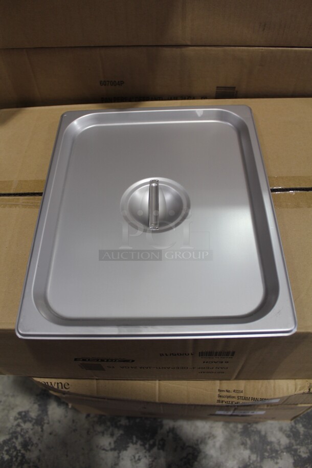 NEW! 9 Browne Commercial Stainless Steel Half Size Pan/Insert Covers. 12.5x10.5x.5 9X Your Bid!  - Image 1 of 2