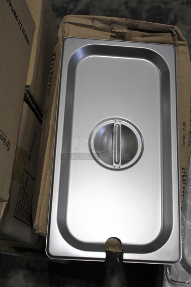 NEW! 12 Browne Commercial Stainless Steel 1/3 Size Pan/Insert Cover With Notch. 12.5x7x.5. 12X Your Bid! - Image 1 of 2