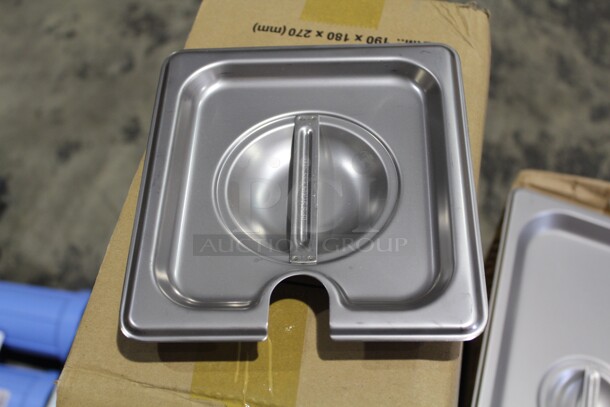 NEW! 12 Browne Commercial Stainless Steel 1/6 Size Notched Pan/Insert Covers. 7x6.5x.5. 12X Your Bid!