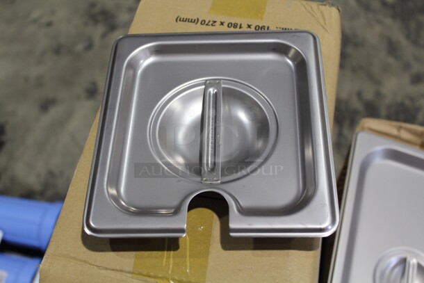 NEW! 12 Browne Commercial Stainless Steel 1/6 Size Notched Pan/Insert Covers. 7x6.5x.5. 12X Your Bid! - Image 1 of 3