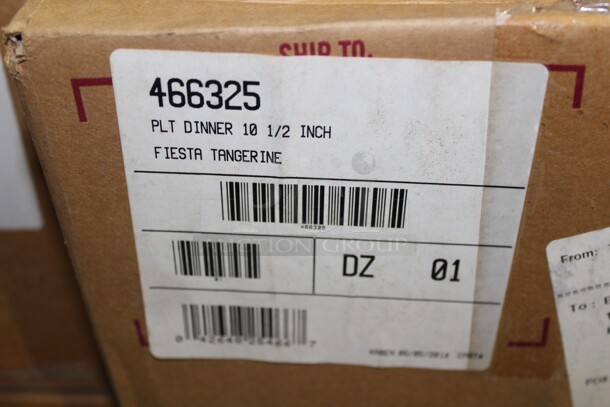 NEW IN BOX! 12 Homer Laughlin Fiesta Tangerine 10.5" Plates. 10.5x10.5x1. 12X Your Bid!  - Image 2 of 2