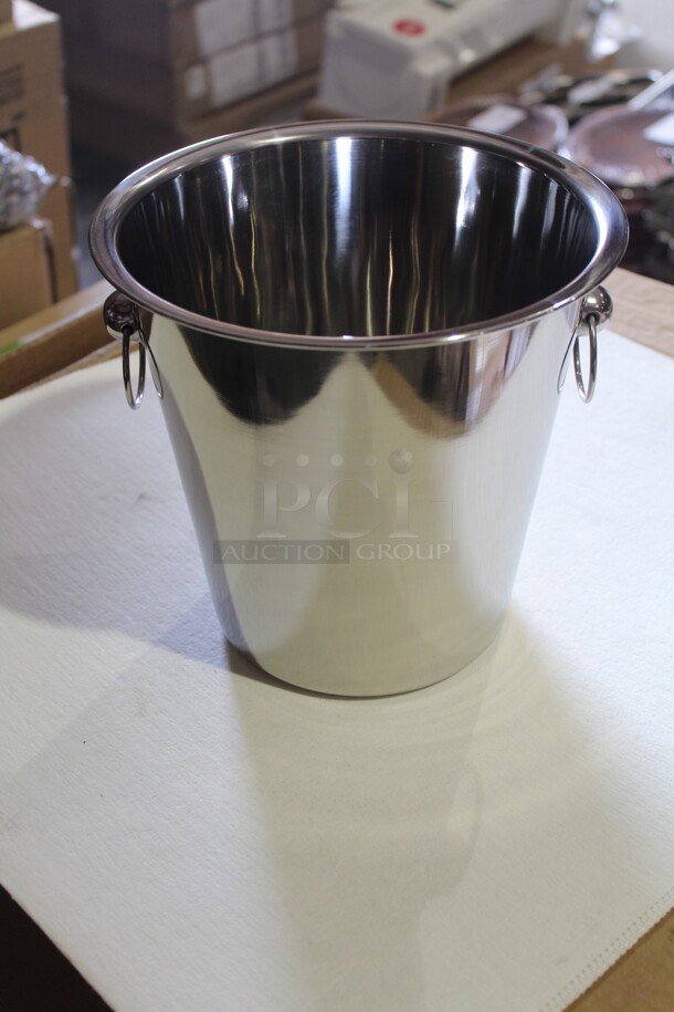 NEW! 7 Winco Commercial Stainless Steel 4 Quart Wine Buckets. 8.5x8.5x8. 7X Your Bid!