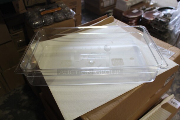 NEW IN BOX! 6 Cambro Camwear Commercial Clear Plastic Full Size Food Pans. 20.5x12.5x3.5. 6X Your Bid!